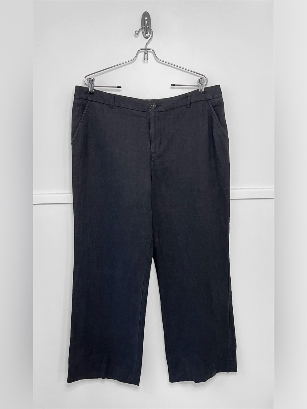Garnet Hill European Flax Classic Linen Trousers in Black Minimalist NWT